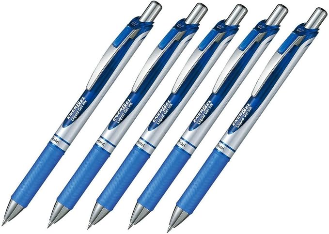 Pentel EnerGel Deluxe RTX Retractable Liquid Gel Pen,0.7mm, Fine Line, Metal Tip, Blue Ink-Value set of 5