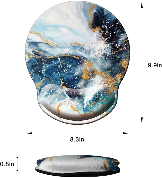 Mouse Pad with Wrist Support, Ergonomic Mouse Pad with Memory Foam Wrist Rest Cushion, Non-Slip Rubber Base Gaming Mice Pad for Home Office Computer Laptop, Green Golden Marble