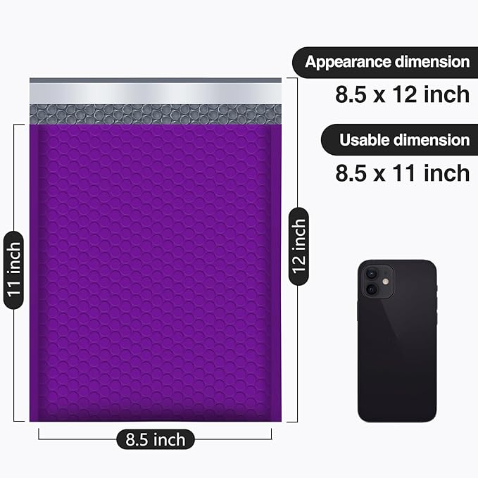UCGOU Bubble Mailers 8.5x12 Inch 40 Pack Usable Size 8.5x11 Inch Purple Padded Envelopes Medium Waterproof Packaging Bags for Shipping Self Seal Strong Adhesive Envelopes for Jewelry Makeup Supplies