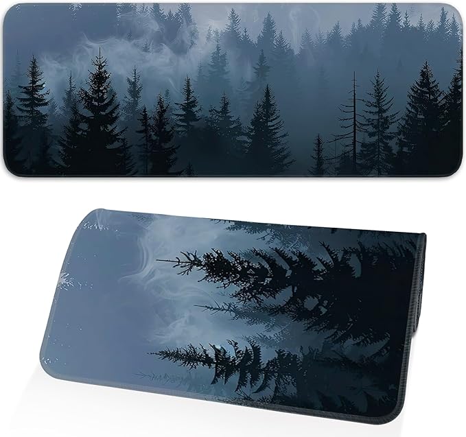 Mouse Pad, Misty Forest Pattern, Non-Slip Rubber Gaming Mouse Pad with Stitched Edges for Computer, Office, Home, 31.5 x 11.8 Inch (Forest)