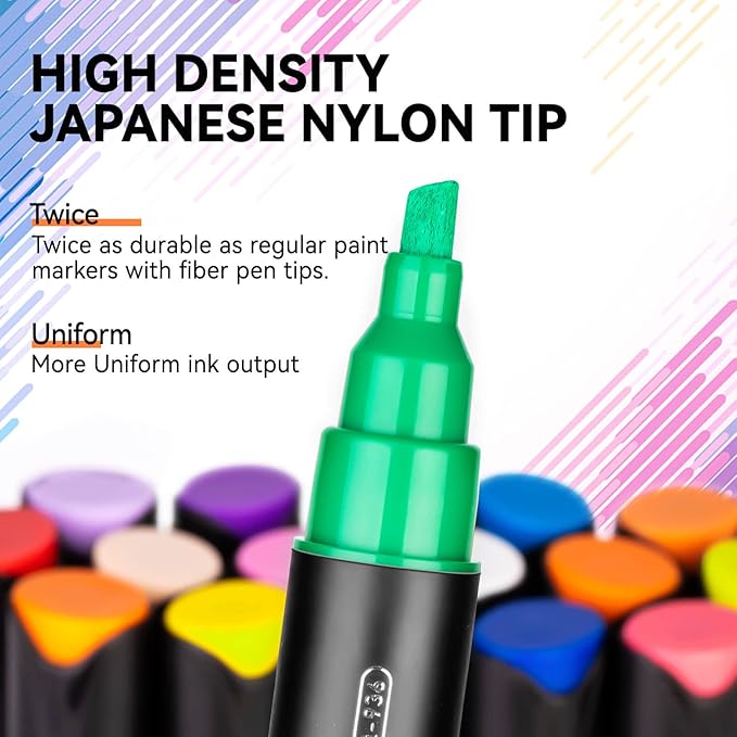 24 Colors Three Tips Acrylic Paint Markers, Fine Medium Chisel Tip Acrylic Paint Pens for Rock Painting, Wood, Canvas, Ceramic, Fabric, Arts and Crafts for Adults