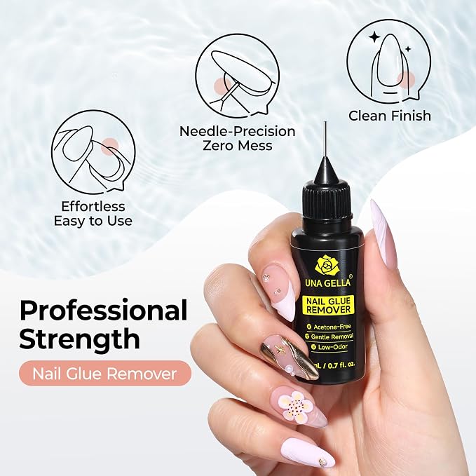 UNA GELLA Nail Glue Remover for Press On Nails 20ml Pinpoint Acetone-Free | Semi Solid Nail Glue Remover for Nail Tips, Gentle GLUE Remover with Upgraded Stick for Easy Removal Salon