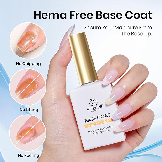 Beetles HEMA Free & TPO Free Protein Nail Dehydrator & Primer with Gel Top Coat and Base Coat Set Soak Off UV LED Gel Nail Polish Foundation Kit for Long Lasting Manicure Gifts