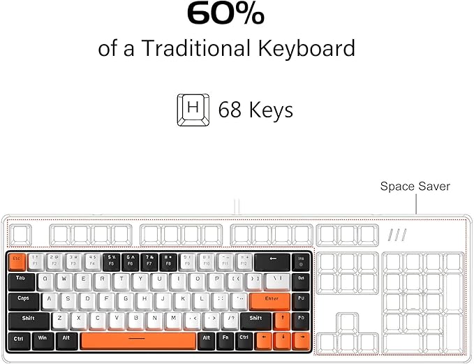 MageGee Portable 60% Mechanical Gaming Keyboard, MK-Box LED Backlit Compact 68 Keys Mini Wired Office Keyboard with Red Switch for Windows Laptop PC Mac - White/Black