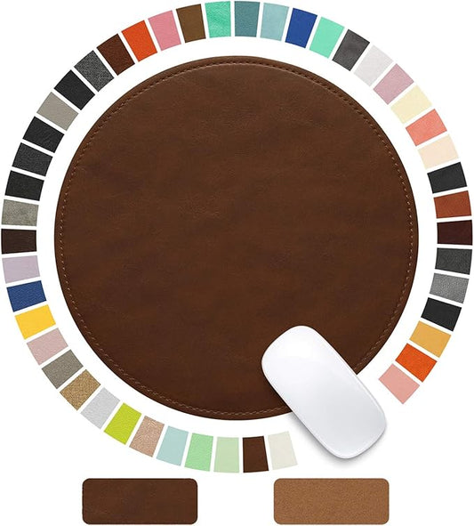 PU Leather Mouse Pad with Stitched Edge, Micro-Fiber Base, Non-Slip Waterproof for Computers, Laptop - Round 9 x 9 Inch (Dark Caramel Brown)
