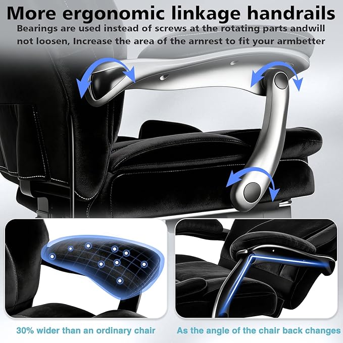 600lbs Big and Tall Office Chair for Heavy People,Heavy Duty Comfy Executive Office Desk Chair with Adjustable Lumbar Support,High Back Reclining Fabric Computer Chair