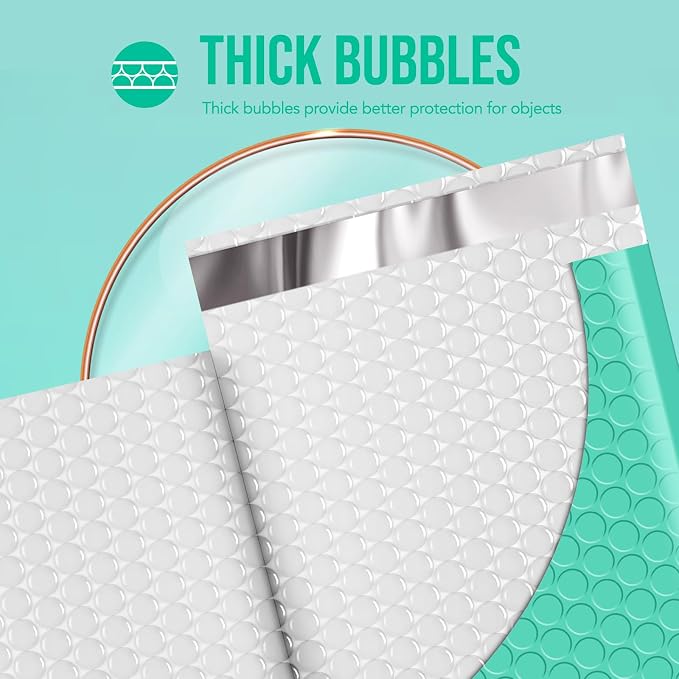Fuxury 250Pack Teal Bubble Mailers 8.5x12" Medium Opaque Padded Envelopes | Strong Adhesion Bubble Mailer Thick Padded Mailers for Small Business Mailing Books Clothes Makeup Supplies