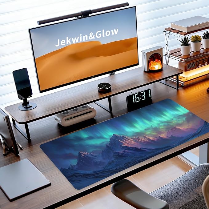 Aurora Borealis Gaming Mouse Pad, XL Large Mousepad Extended Big with Non-Slip Rubber Base Stitched Edges, Desk Mat, Laptop Computer Keyboard Mat, Office&Home, 31.5x11.8in