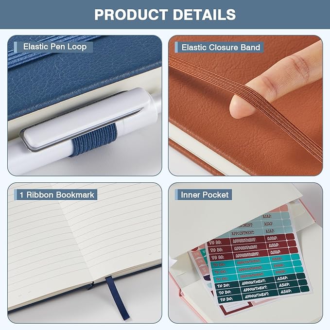 Lined Journal Notebook for Women Men, A5 (5.7"x8.4"), 3 Pack 160 Pages Hardcover Journaling Notebooks with Pen, 100GSM Paper, for Work,Writing,Travel,Business, School Office Supplies, Pink Yellow Blue
