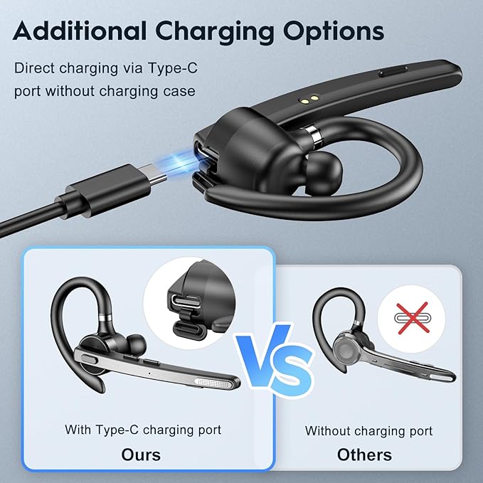 New Bee Bluetooth Headset, 72H Talktime Wireless Bluetooth Earpiece for Cellphone with 500mah Charging Case V5.1 Dual Mic Noise Cancelling Hands-Free Earphones for Office Driver