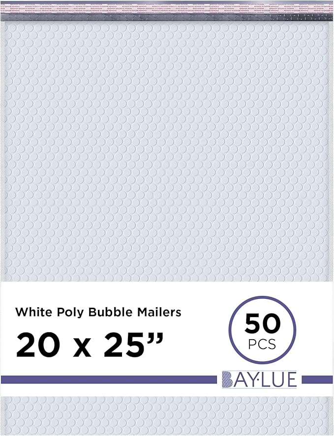 White Poly Bubble Mailers 20x25 Inch #10 | Self Seal Large Padded Envelopes | Air Cushioned Bubble Mailer | Usable Size 20x24 Inch | Waterproof Lightweight Mailing Shipping Bags | 50 Pack