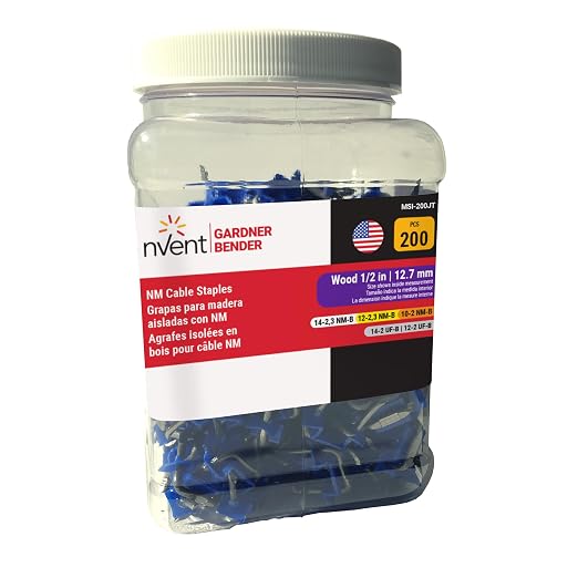 Gardner Bender MSI-200JT Insulated Metal Staple, ½, Secures: NM Electrical Cable, BX, MC, AC, and UF Cable, 200 Pack, Blue