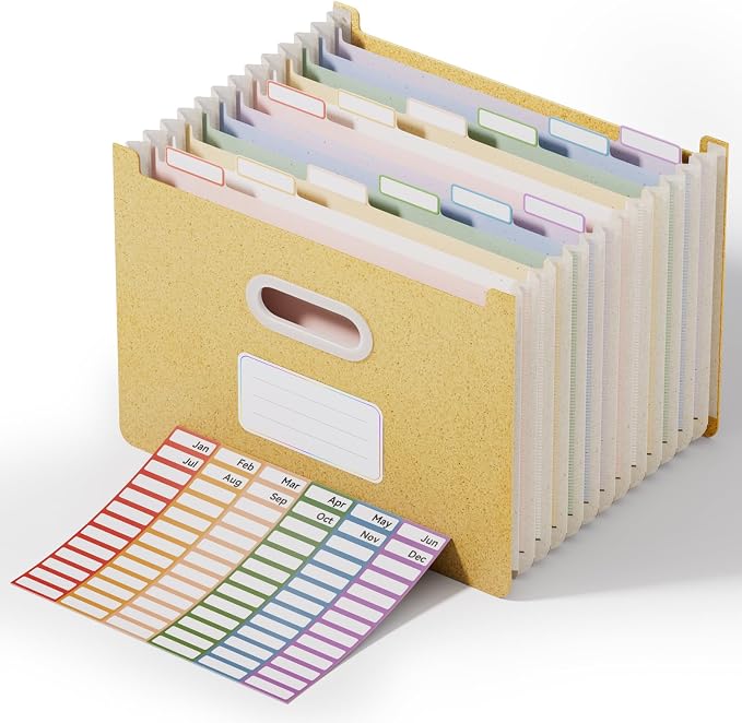 ThinkTex 12-Pocket Accordion File Organizer, Upright Open Top, Letter/A4 | Large Capacity Wheat Straw File Folders, File Organizer for Taxes, Bills, Medical Records, School, Office-Wheat Yellow