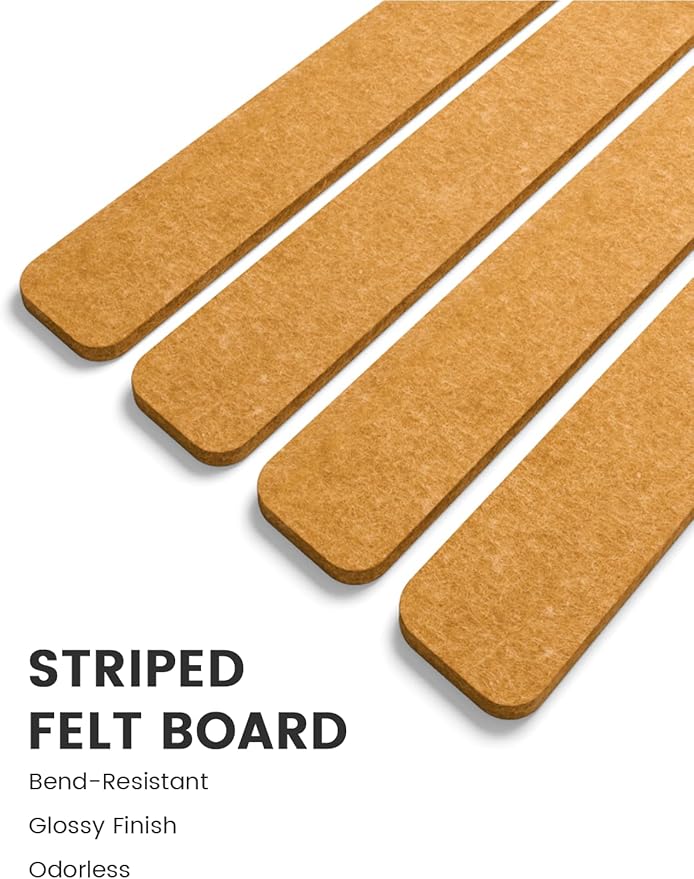 Fluxynara Cork Board Alternative Felt Strip Board 8-Pack 13"x2", Office Pin Board with 50 Push Pins, Adhesive Install for Bedroom Door & Home Office(Sunset Yellow)