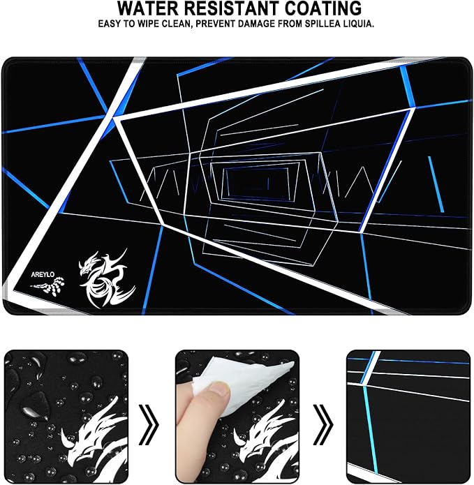 Gaming Mouse Pad Large, Waterproof Extra Large Mousepad with Stitched Edges, 31.5" x 15.7" Non-Slip Rubber Base Office Big Long Keyboard Pad for Office Gamer Home XXL, (Blue Square)
