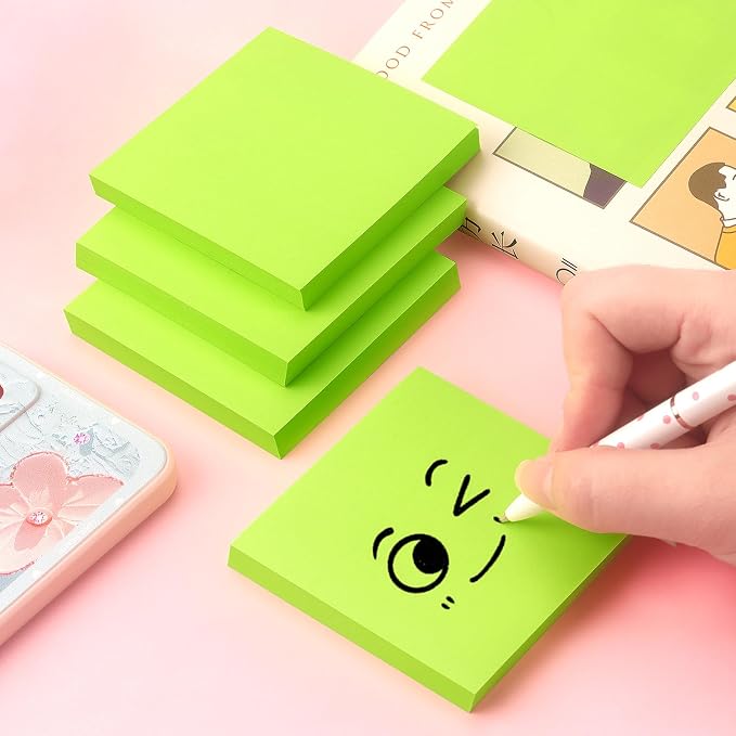 Sticky Notes 3x3 Pop Up with Bright Colors (Green), 4 Pads 90 Sheets/Pad | Bright Green Pop Up Self-Stick Notes Pads, 360 Sheets Total, Perfect for Daily Reminders, Study Notes, and Office Memos