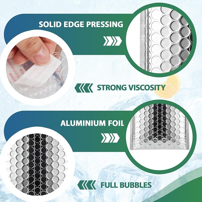 50 Pack 6 x 7 Inch Insulated Bubble Mailers, Silver | Self Seal Closure, Foil Lined Interior, Padded Cushioning, Waterproof, Cold Delivery Packing, for Food and Cosmetics