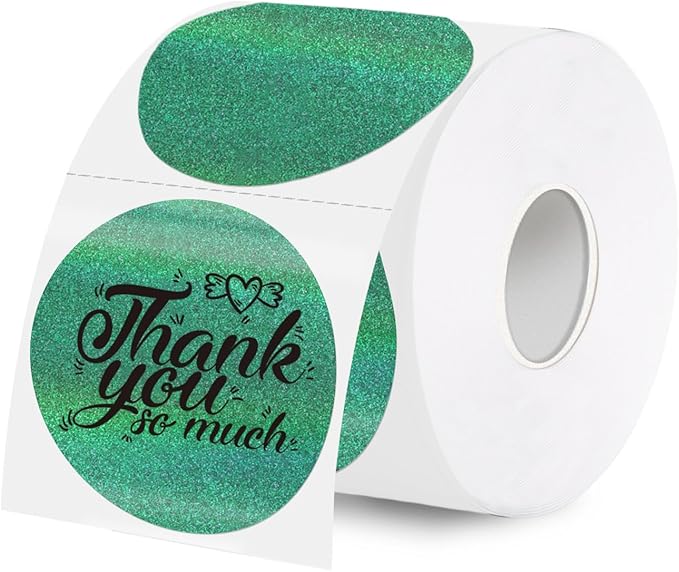 2 Inch Holographic Thermal Labels,Green Round Thermal Printer Labels,Printable Round Thermal Printer Labels Self-Adhesive Direct Thermal Label(300 Labels/Roll Green)