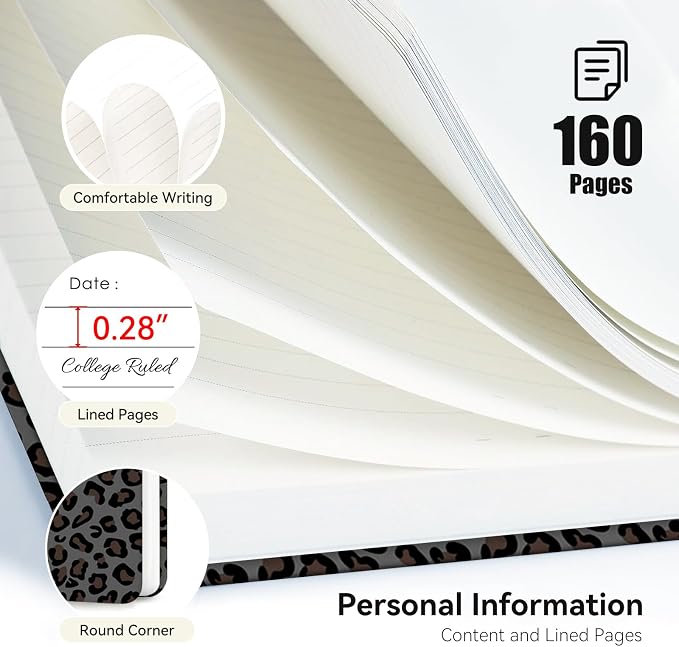 Lined Spiral Journal Notebook for Work A5, 160 Pages, Leopard Print | College Ruled Spiral Journal for Women, Hardcover with Elegant Design for Note-Taking, 5.5 * 8.25 inch
