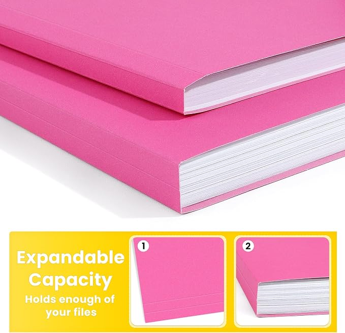 SUNEE File Folders, 30 Pack Manilla Folders 8.5 x 11, Colored File Folders Home Office School Supplies for Documents Files Paper, Neon Pink