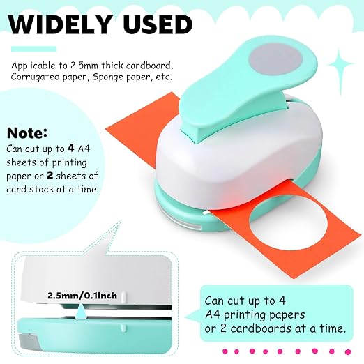 CHENGU 6 Pcs Circle Punch Set 3in/2in/1.5in/1in/0.6in/0.3in Scrapbook Hole Punchers Crafting with 10 Sticker Paper Round Cutter Scrapbook for Office Supplies DIY Albums Photos(Mint Green)