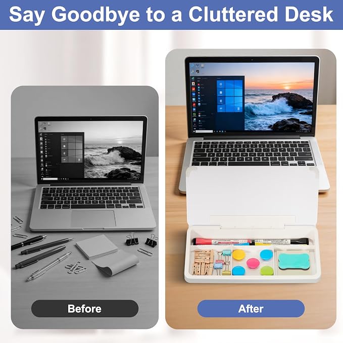 DOLLAR BOSS 12"x7" Small Glass Desktop Whiteboard, White | Dry Erase Board with Storage Drawer, Computer Keyboard Stand, Desk Organizer, Office Accessories, School Supplies