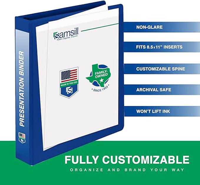Samsill 2 Inch Document Storage Binder,100% Recycled Chipboard, Round Ring, 3 Ring Binder, Navy