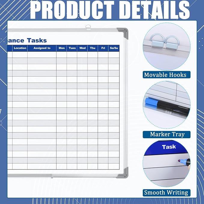 Double Sided Magnetic Maintenance Task Whiteboard Large Dry Erase 36 x 24 Inch Erasable Task Planner White Board for Wall Employee Assignment Tracker for Office Managing and Tracking Tasks
