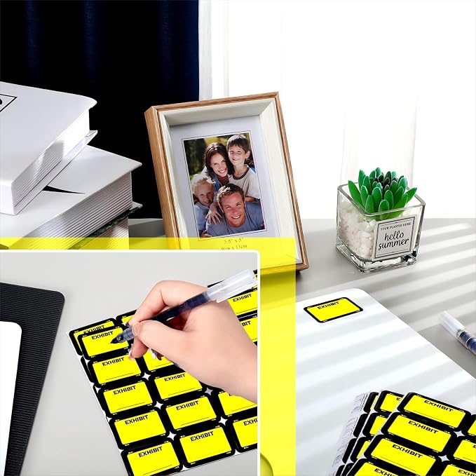 500 Pcs Exhibit Stickers Legal Exhibit Labels 1.65x1 Inches,Yellow | Self adhesive Exhibit Stickers Blank File Folder Tabs for Courts Office Legal Document Folder, Blank Writeable Report Divider