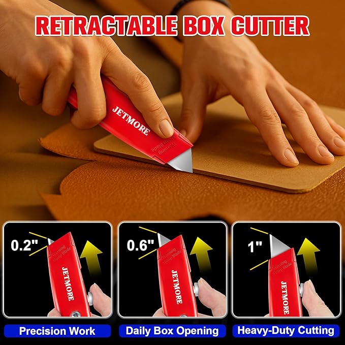 2 Pack Box Cutter Retractable, Utility Knife with 10 Extra Blades, Heavy Duty Box Cutters, All Metal Razor Knife Box Opener, Box Knife for Cardboard, Boxes, Cartons, Drywall, Package Opener