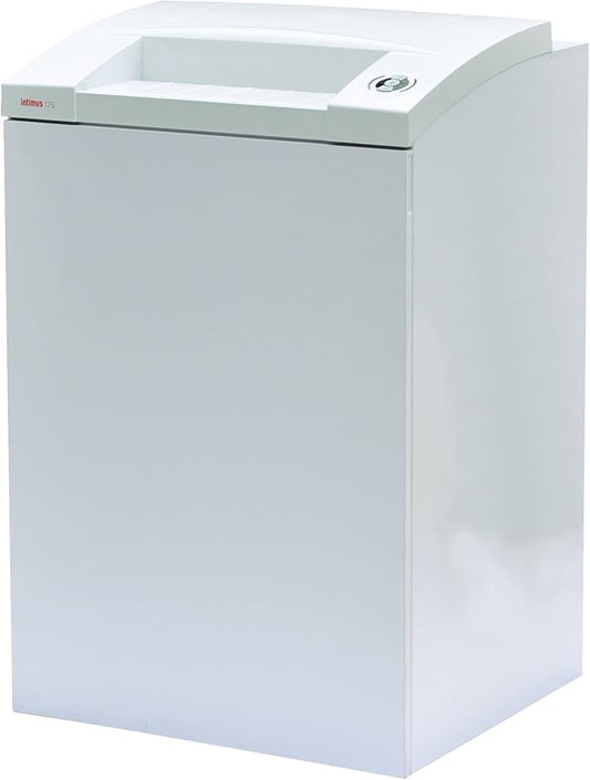 Intimus 297134 Model 175 CC3 Cross Cut Shredder - Accepts Paper Clips, Staples, Credit Cards, CD/DVDs, 3.5" Floppy Disks - Auto On/Off and Reverse, Low Noise Level, Mounted On Rollers For Flexible Use, Illuminated Indicators
