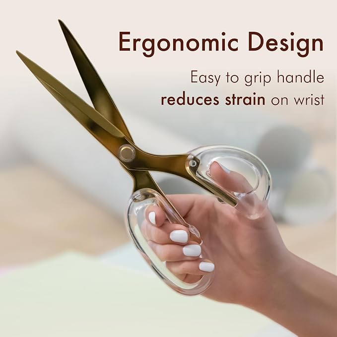 9” Stainless Steel Acrylic Scissors, Clear with Gold Metal | Aesthetic and sharp all purpose scissors, Perfect for sewing, arts, and crafts, Stationery tools for office, and school