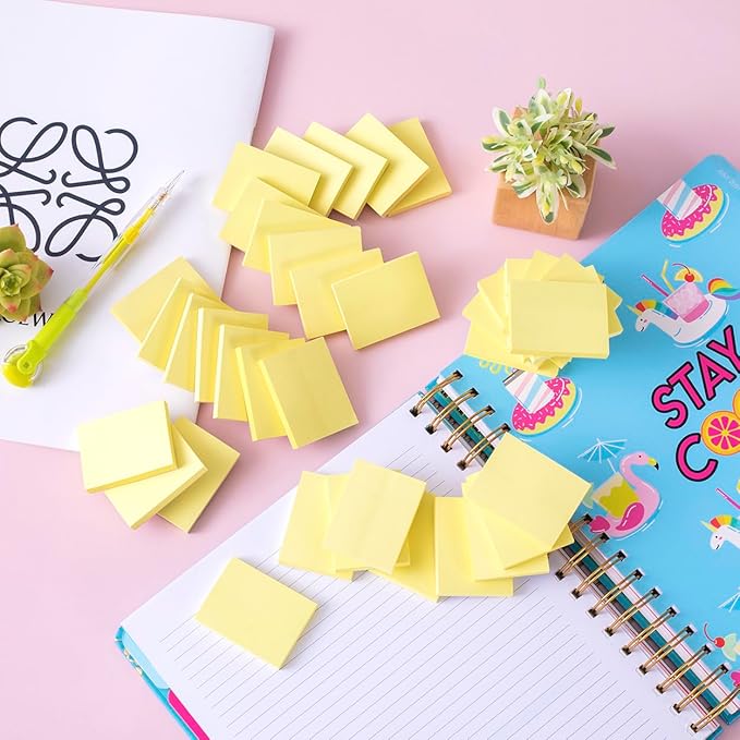 (50 Pads) Sticky Notes 1.5x2, Sticky Pads, Recyclable, Self-Stick Pads, Easy to Post for Home, Office, Notebook (Yellow)