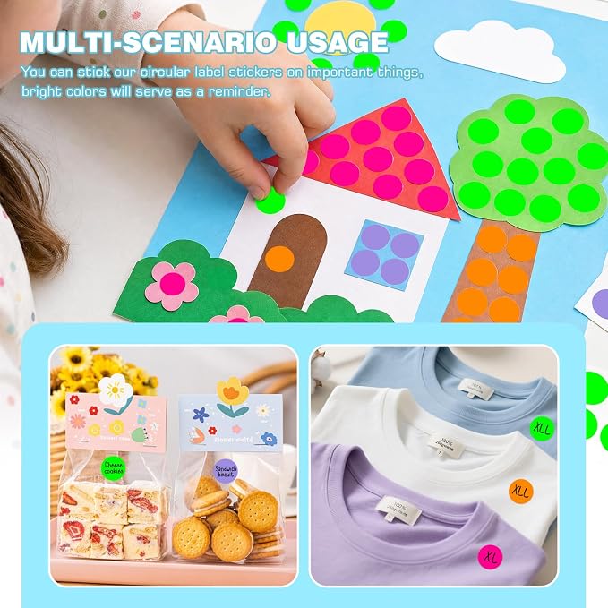 3/4 Inch Color Coding Label Stickers,2000PCS Circle Inventory Sticky Dots Sticker (Fluorescent Green/Fluorescent Pink/Lavender/Orange)