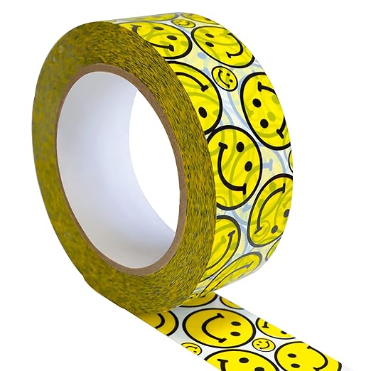 Designer Cute Packing Tape, Colorful Printing Shipping Tape, Carton Decorative Tape for Sealing Boxes, Smile - White, 1.57" x 150 yd