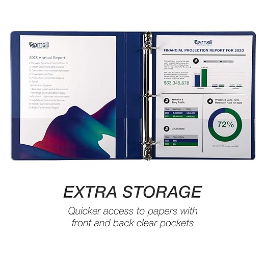 Samsill Durable 1 inch 3 Ring Binder, D Ring Binder, 100% Recycled Chipboard, Blue, 4 Pack