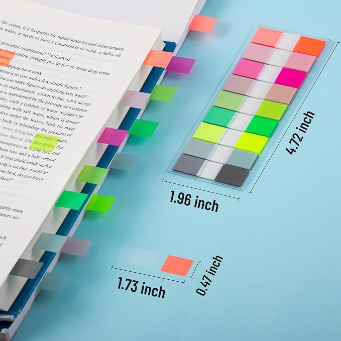 Golcellia Sticky Notes Tabs 900 Pieces Transparent Sticky Tabs, 0.47 Inch Book Tabs, Writable Repositionable Index Tabs Page Markers for Annotating Books, Notebooks, Files, Bright Colors