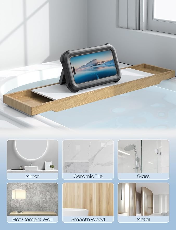 Lamicall Waterproof Shower Phone Holder, Bathroom Accessories for iPhone | Rotatable, Fog-Resistant, Shower Wall Mount Stand for iPhone, Christmas Gift Gadget for 4-7" Phone, Unisex Black