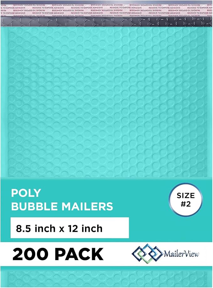 Teal Bubble Mailers 8.5x12, Self Seal Poly Padded Envelopes #2, 200 Pack | Fits 8.5x11 Documents & Photos,No Tape Needed,Cushioned Protection,Water-Resistant Poly,Bulk Pack for Small Business