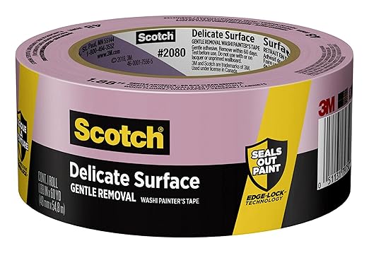Scotch Delicate Surfaces Painters Tape, 1.88 in x 60 yd, Damage-Free Painting Prep, Protect Delicate Surfaces, UV & Sunlight Resistant, Solvent-Free Adhesive, Indoor Masking Tape, 1 Roll (2080-48EC)