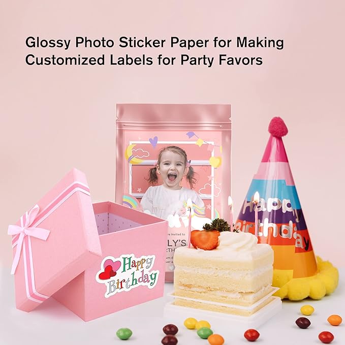 (50 Sheets) Koala Glossy Sticker Paper for Inkjet Printer, Printable Sticker Paper White, 8.5x11 Inch Self-Adhesive Photo Sticker Printer Paper
