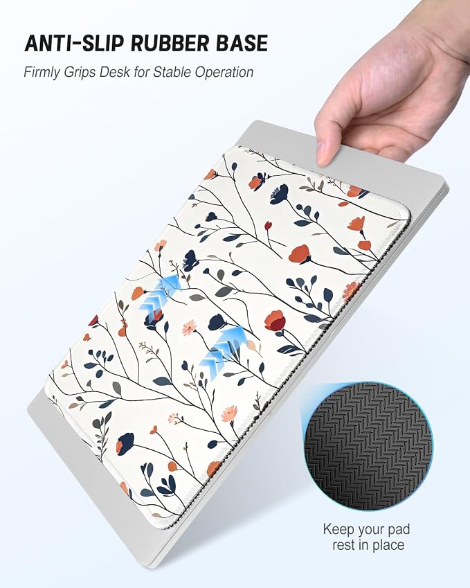 Mouse Pad, Cute Mouse Mat, 10" x 8", White Flower | Square Waterproof Gaming Computer Mat, Textured Top, Stitched Edges, Non-Slip Rubber Base for Office Home Laptop Keyboard