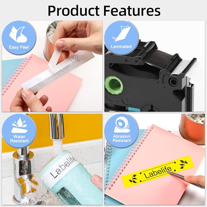 Labelife TZe Label Tape 24mm .94 Compatible with Brother P Touch 1 Inch | TZ Tape 24mm 0.94 Laminated TZe-251 451 551 651 751 for Ptouch PT-D600 D610BT PT-P710BT P750W P910BT, 5-Pack Multi-Color