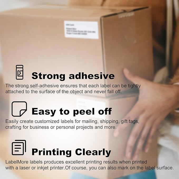 LabelMore 2 x 4 Shipping Labels for Laser or Inkjet Printable, 5000 Labels - 500 Sheets