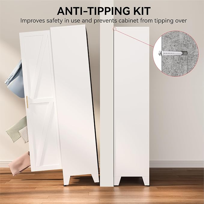 COFaR 67" Tall Metal Pantry Cabinet, White Storage Cabinet with Magnetic Door & 4 Adjustable Shelves, Slim Freestanding Cupboard for Kitchen, Bathroom, Living Room