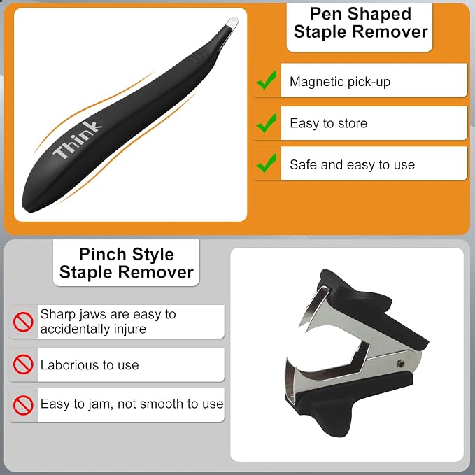 Magnetic Staple Remover 5 Pack, Pen-Shaped Staple Puller | Magnetic Pickup Grabs Staple, No-Tear Staple Removal, for School & Home Office, Black
