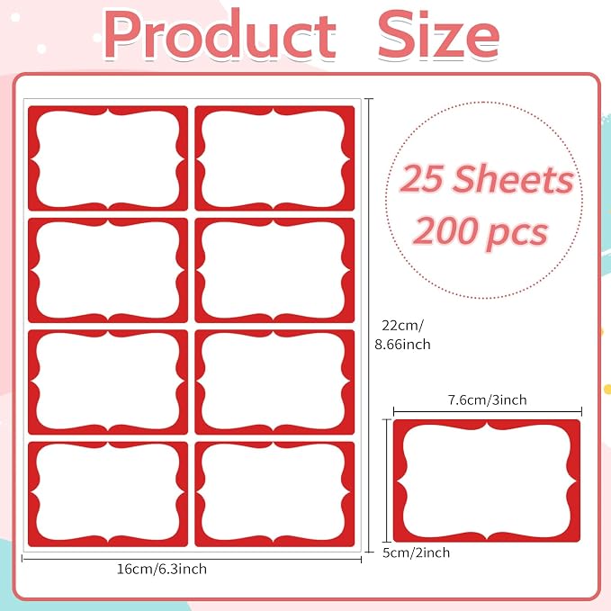 Starboling Name Tag Stickers, 200 Pcs 3"x2" Red Plain Stickers with Colorful Border, For Office, Meetings, School & Home