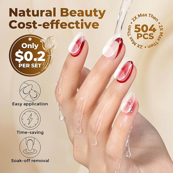UNA GELLA Oval Fake Nails Pre-shape 504pcs Almond Gel Nail Tips Round Almond Press on Nails for Full Cover Acrylic Round Oval Full Nails False Nails 12 Sizes False Soft Gel Tips