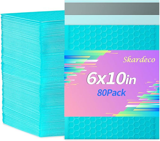 6x10 Inch Teal Bubble Mailers 80 Pack Self-Seal Poly Padded Envelopes Suitable for Small Businesses to Package and Mail Jewelry Cosmetics, Electronic Products, Cards (Teal, 6x10-80)