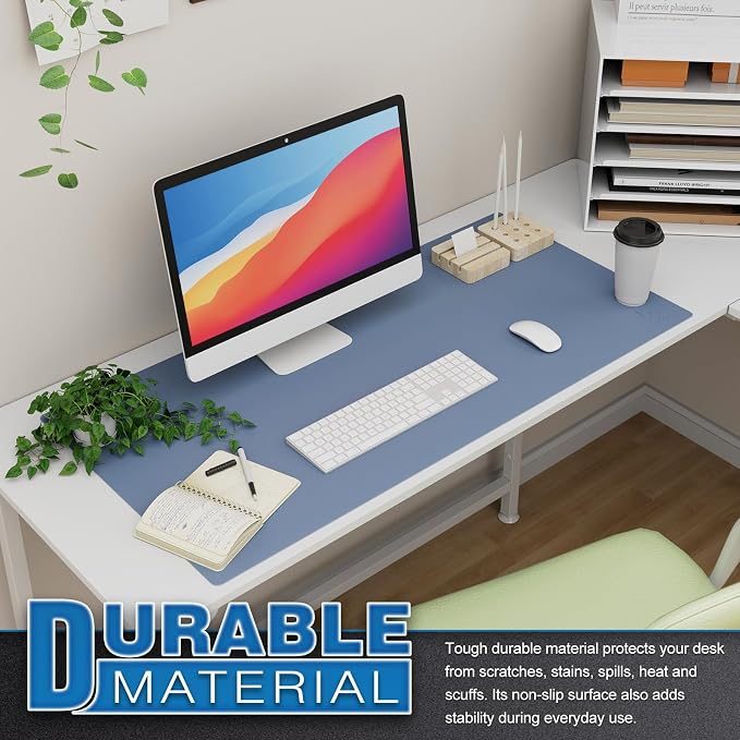 K KNODEL Extra Large Desk Mat, Leather Mouse Pad (35.4"x17", Lake Blue) | Desk Pad, Keyboard Pad, Computer and Laptop Mat, Desktop Protector and Cover, Writing Pad and Blotter for Home Office